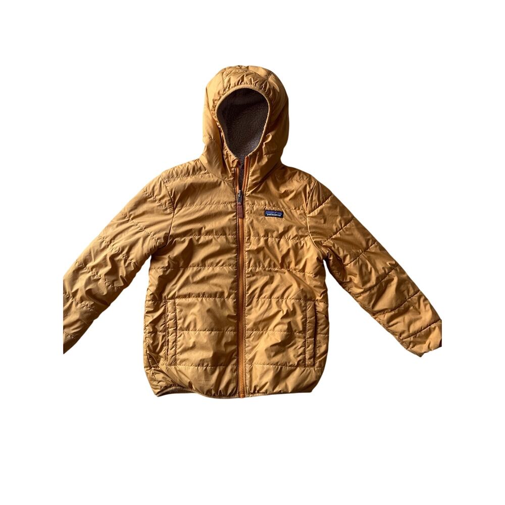 Patagonia Kids M 10 Mustard Sherpa Lined Hooded Insulated Puffer Jacket